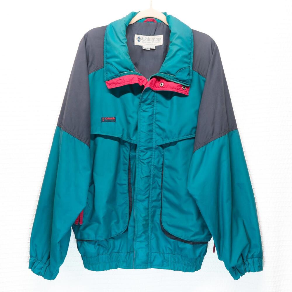 Vintage Columbia Sportswear Powder Keg Jacket Men’s Large Teal Blue Pink 90s Ski